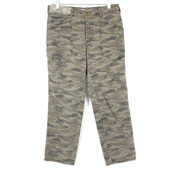 Anthropologie Women's Sz 28 Utility Pants Camouflage Slim Straight Leg - Picture 1 of 8